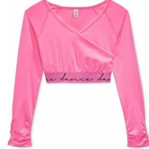 Ideology Girls' Dance Dance Dance Cropped Surplice Top Pink Hustle XL 16